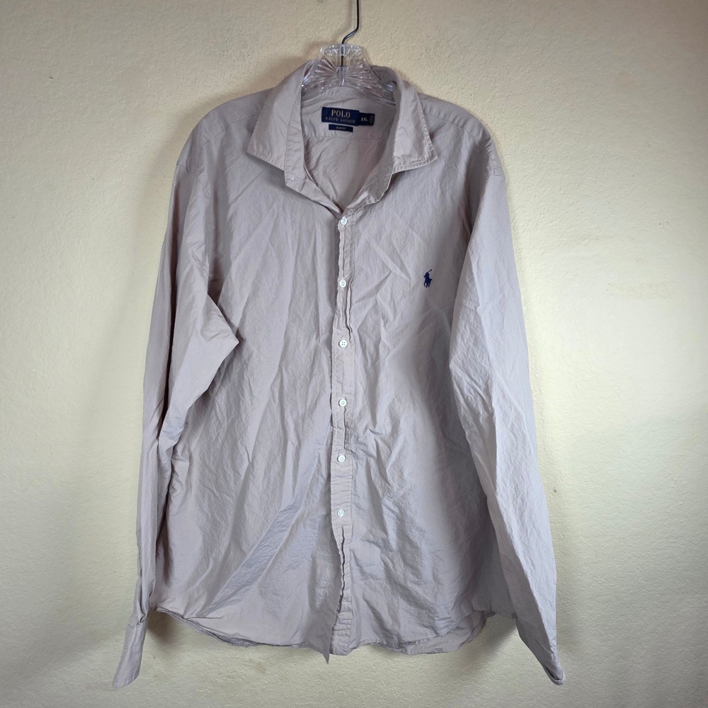 Polo Ralph Lauren Mens‎ Slim Fit Button Down Long Sleeve Shirt Tan XXL casual